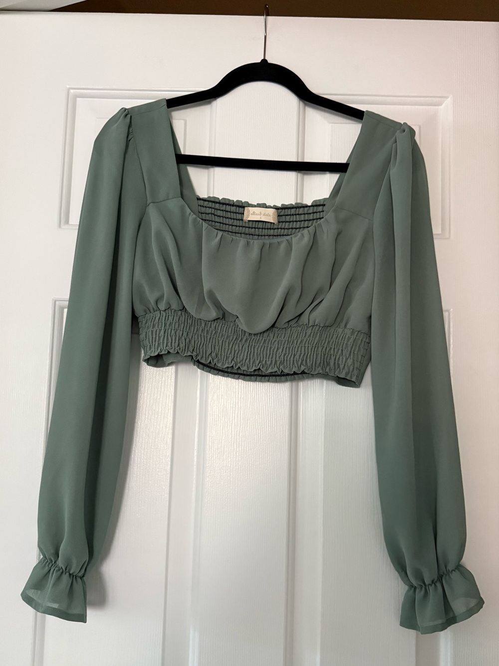 Altar'd State Sage Green Smocked Crop Top - S
